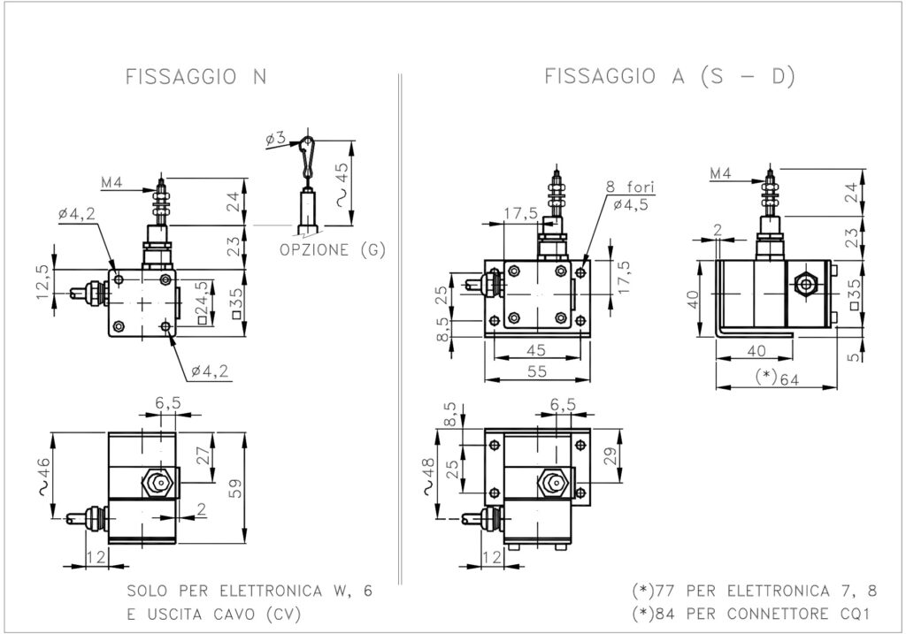 Plano dimensional del transductor lineal por cable ELCIS F3C