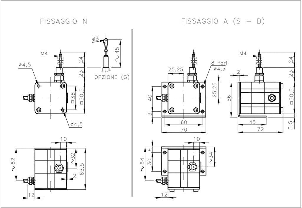 Plano dimensional del transductor lineal por cable ELCIS F5C