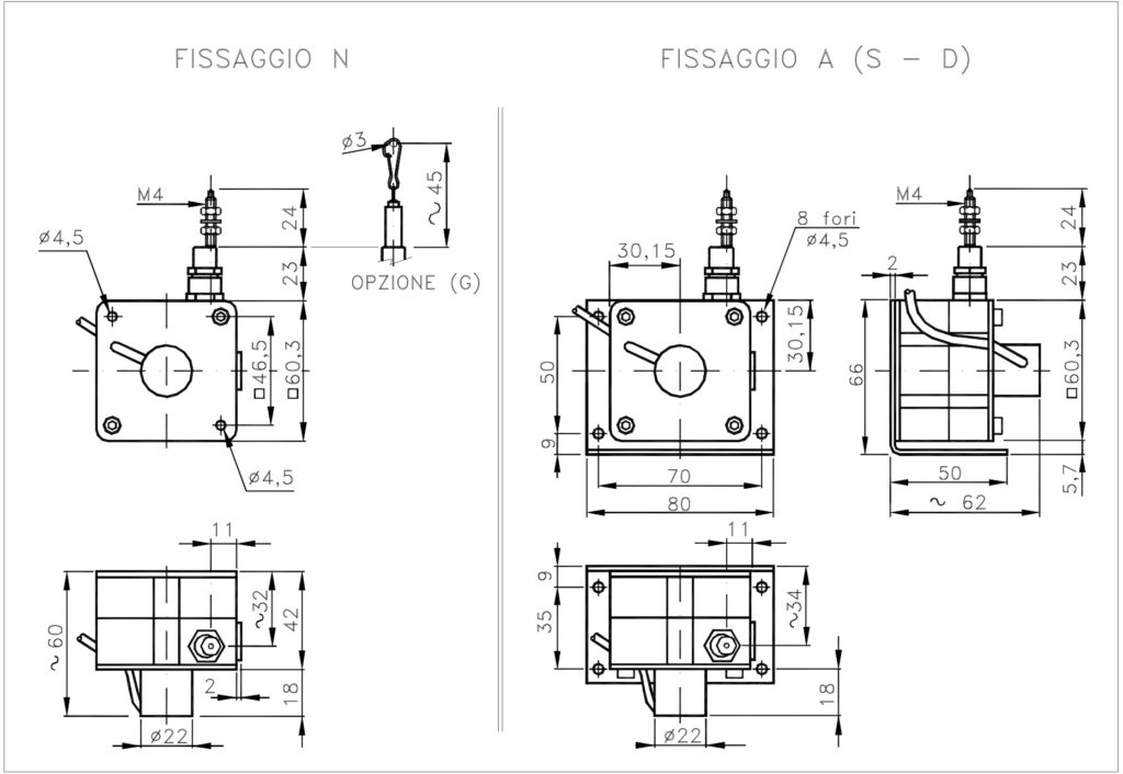 Plano dimensional del transductor lineal por cable ELCIS F6A