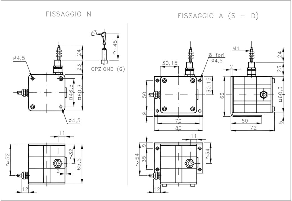 Plano dimensional del transductor lineal por cable ELCIS F6C