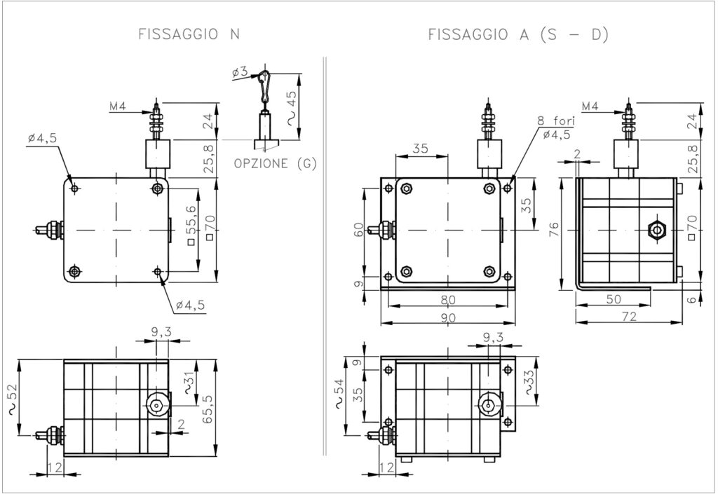 Plano dimensional del transductor lineal por cable ELCIS F7C