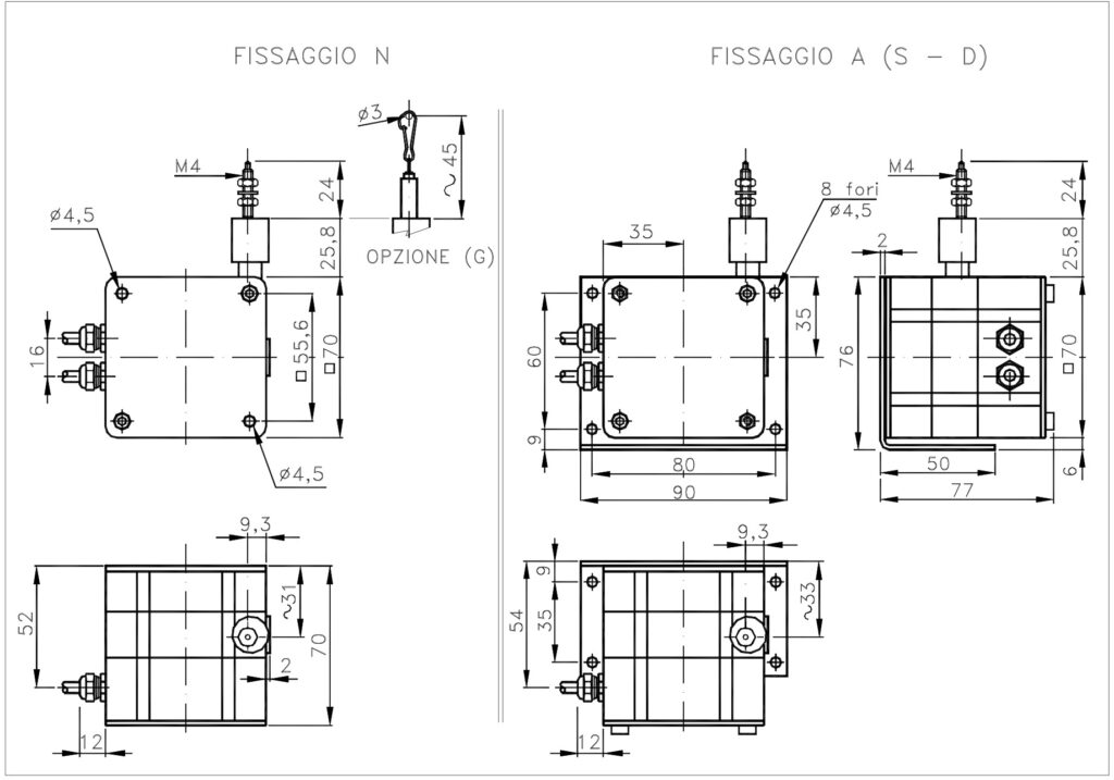 Plano dimensional del transductor lineal por cable ELCIS F7D