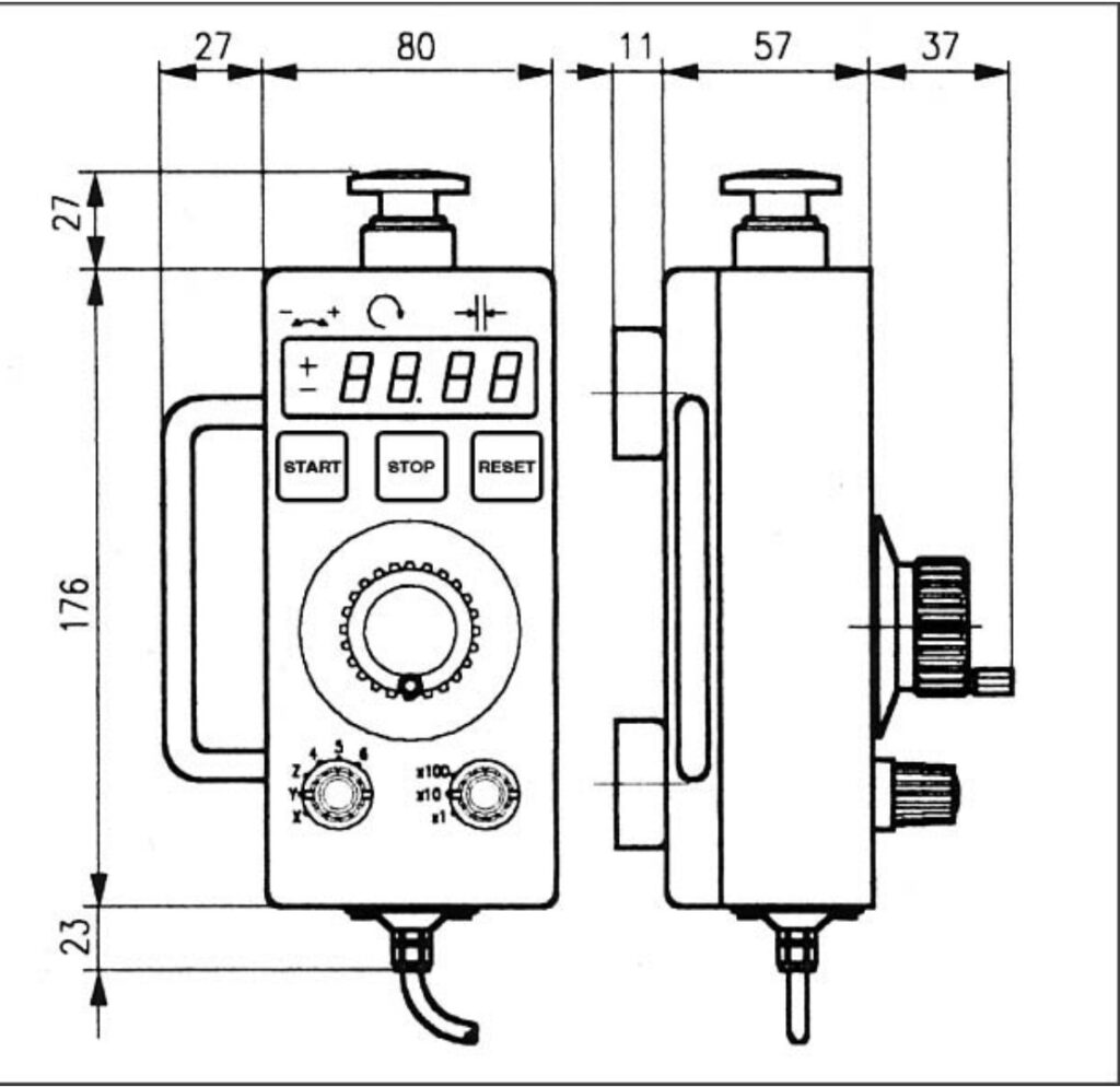 Dimensional drawing of the ELCIS VEP portable electronic steering wheel