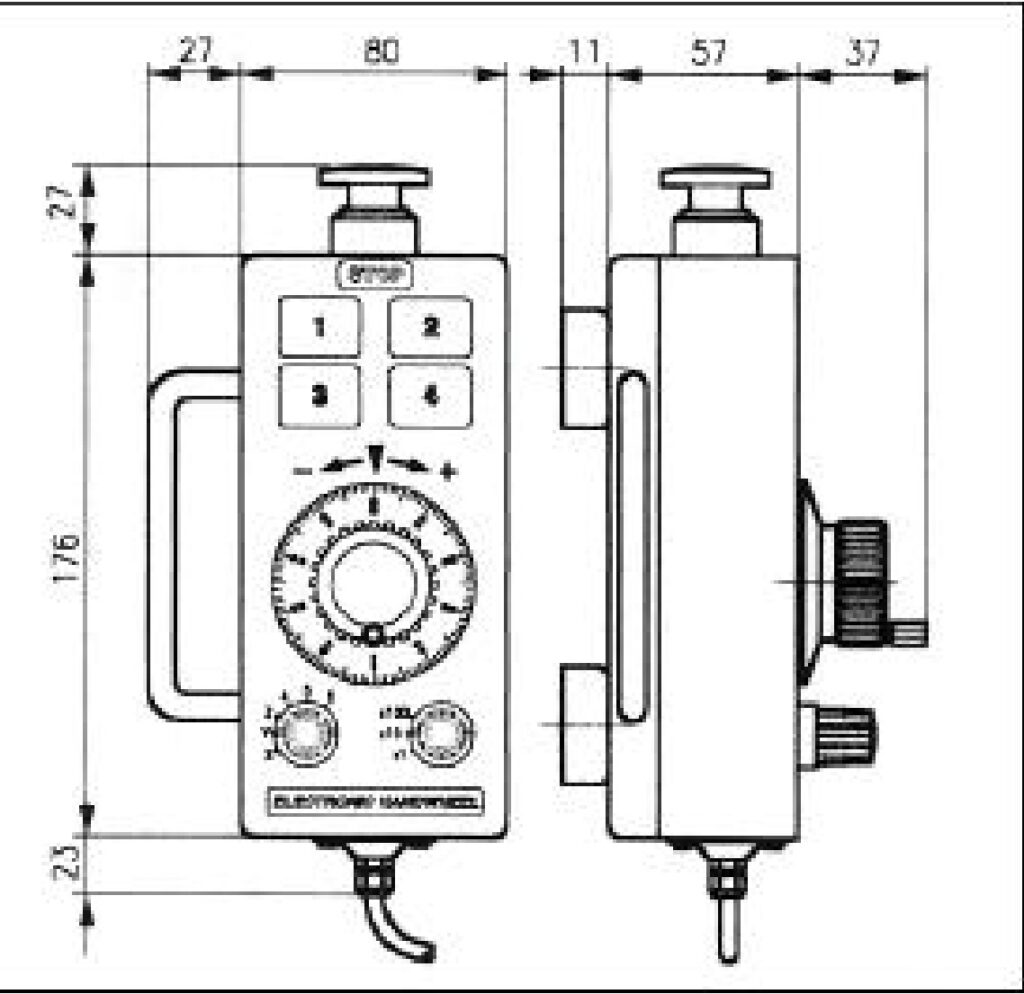 Dimensional drawing of the ELCIS VP51 portable electronic steering wheel