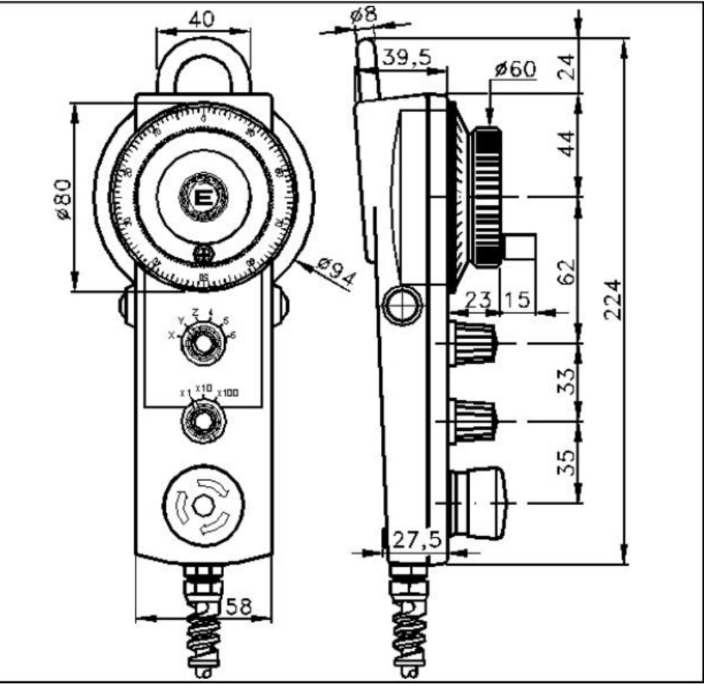 Schéma dimensionnel du volant électronique portable ELCIS VP54