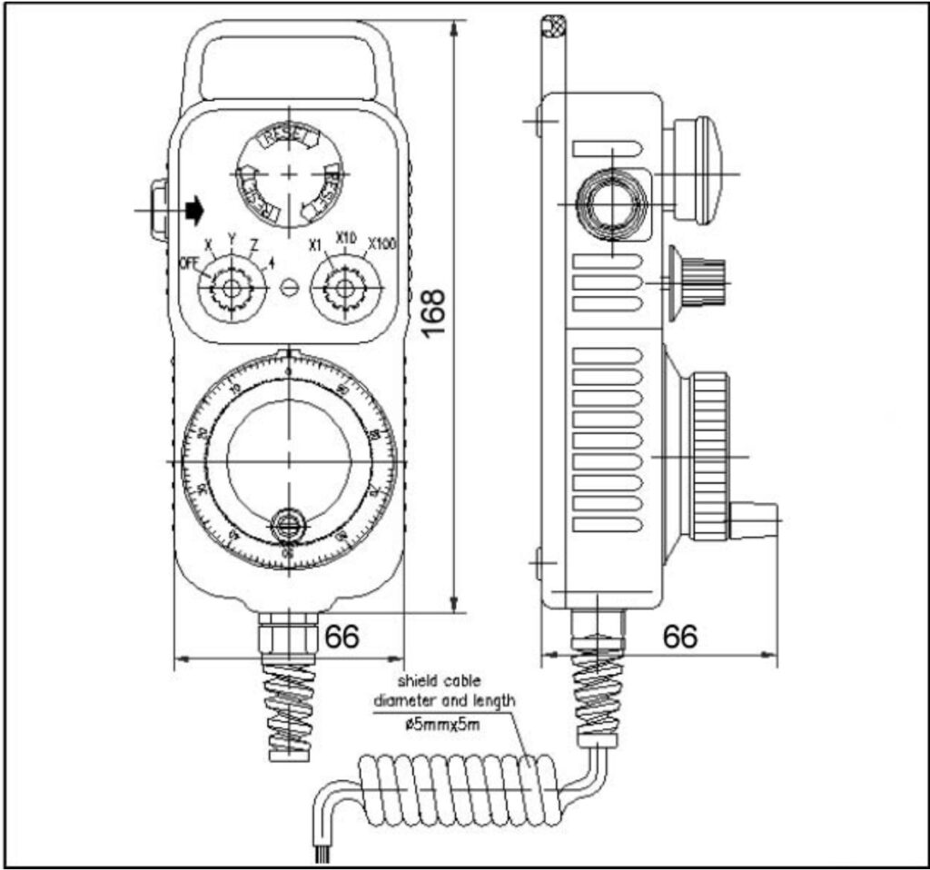 Dimensional drawing of the ELCIS VP55 portable electronic steering wheel