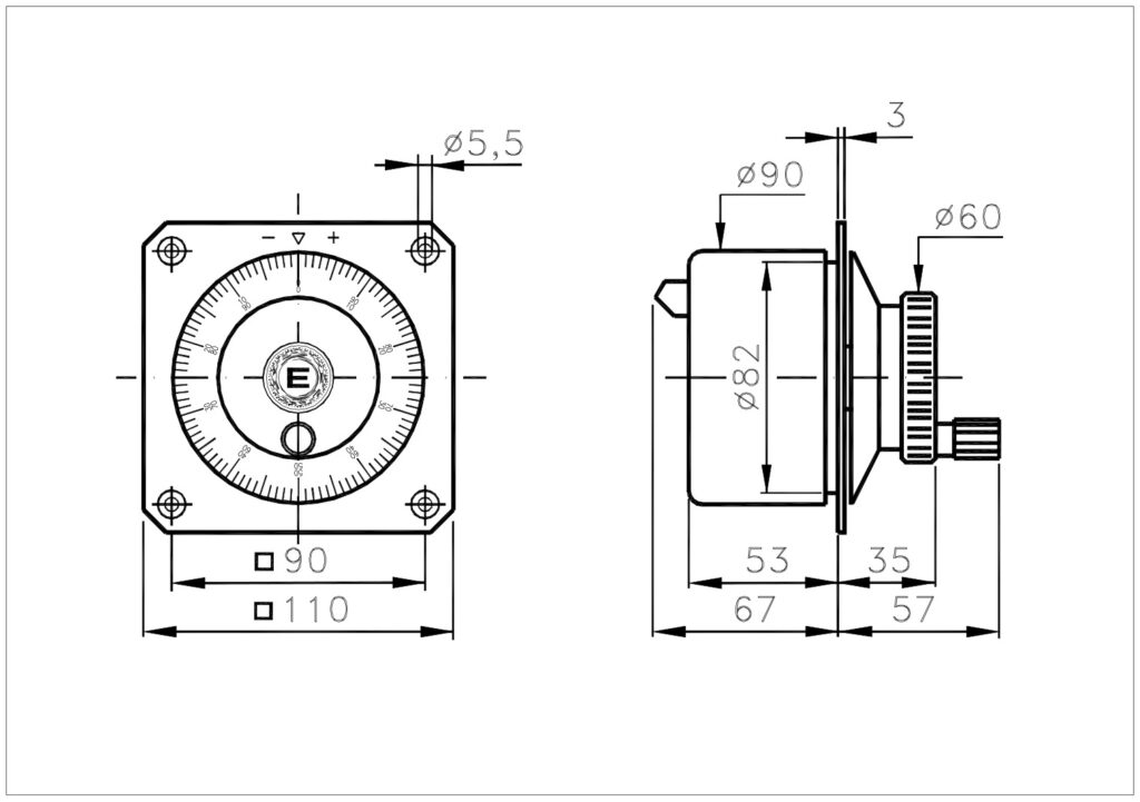Dimensional drawing of the ELCIS VE110 electronic steering wheel