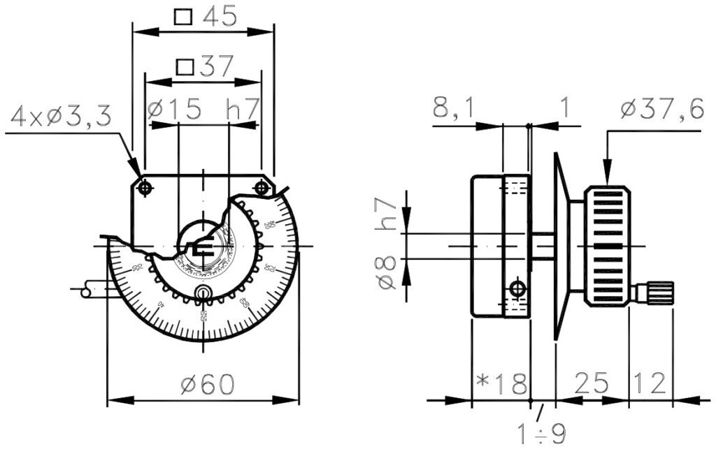 Plànol dimensional del volant electrònic ELCIS VE45