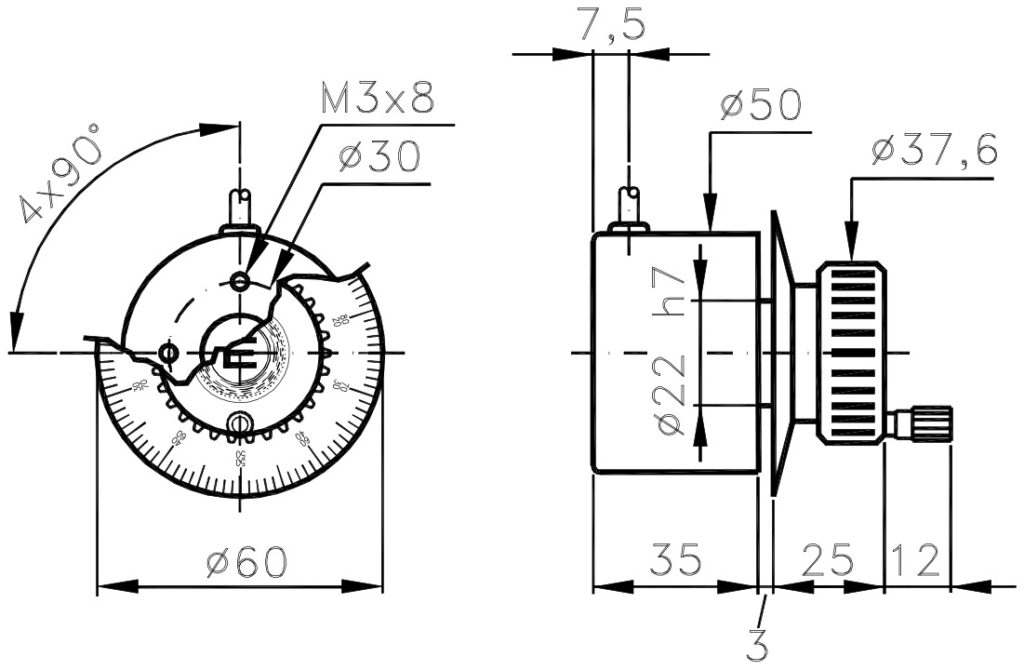 Plànol dimensional del volant electrònic ELCIS VE50