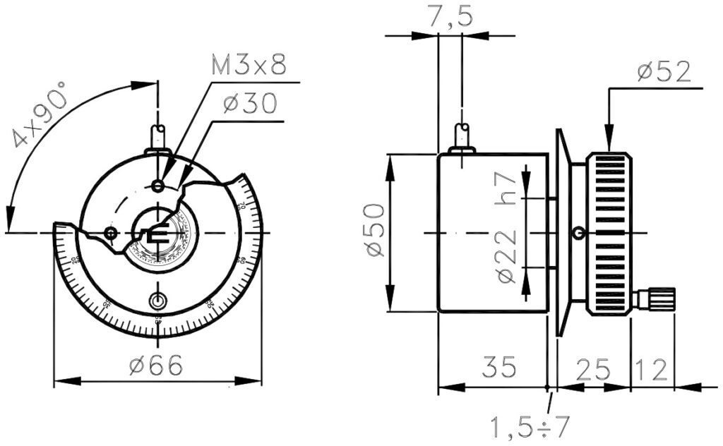 Desenho dimensional do volante eletrônico ELCIS VE66