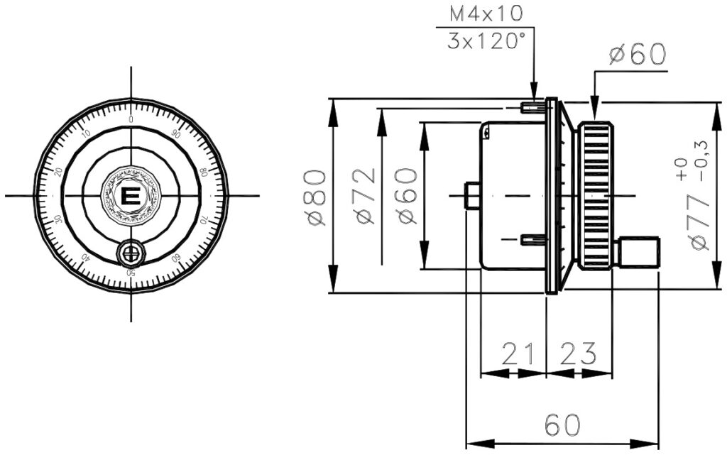 Plànol dimensional del volant electrònic ELCIS VE80