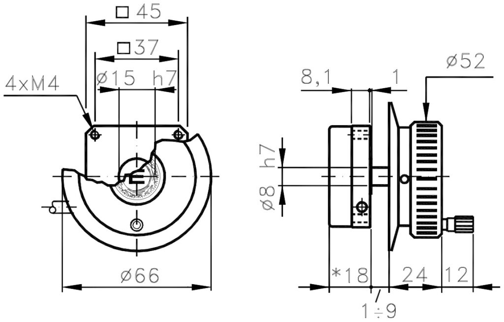 Schéma dimensionnel du volant électronique ELCIS VF45