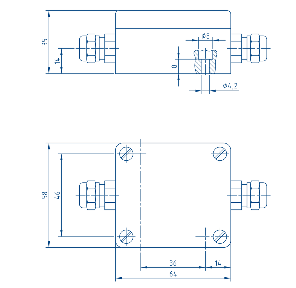Plano dimensional Acondicionador de señal para potenciómetros con salida normalizada MUK-350 Novotechnik