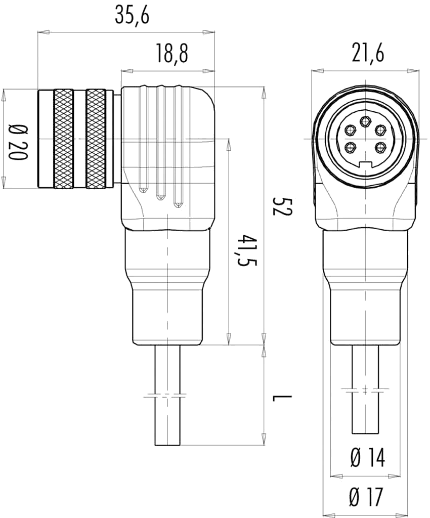 Plano dimensional Conectores y cables M16 Novotechnik