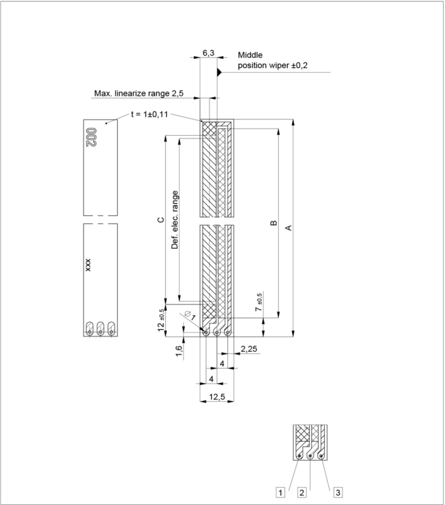 Plano dimensional Elemento resistivo potenciométrico PTN Novotechnik