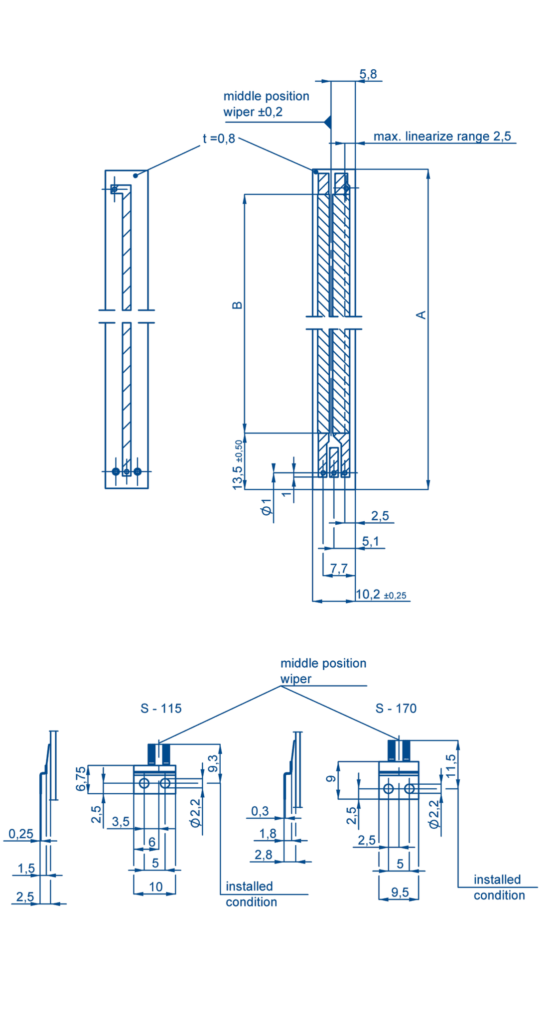 Plano dimensional Elemento resistivo potenciométrico PTX Novotechnik