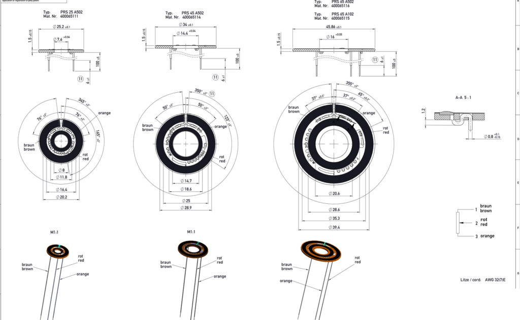 Plano dimensional Elemento resistivo rotativo plano PRS Novotechnik