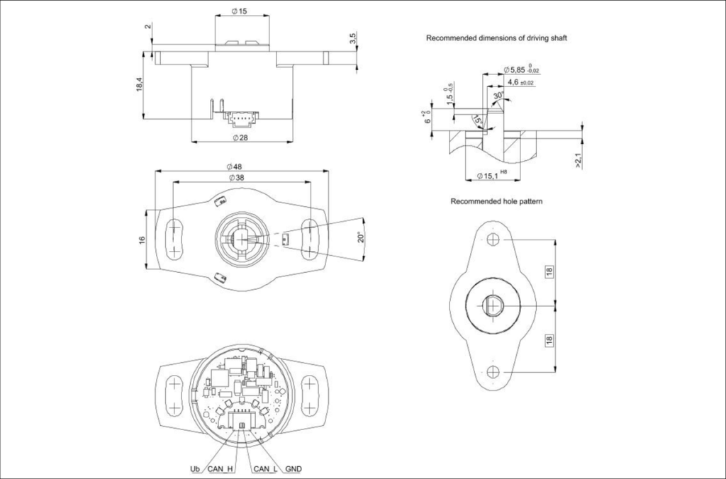 Plano dimensional Kit de encoder absoluto magnético multivuelta MK2-2800 Novotechnik