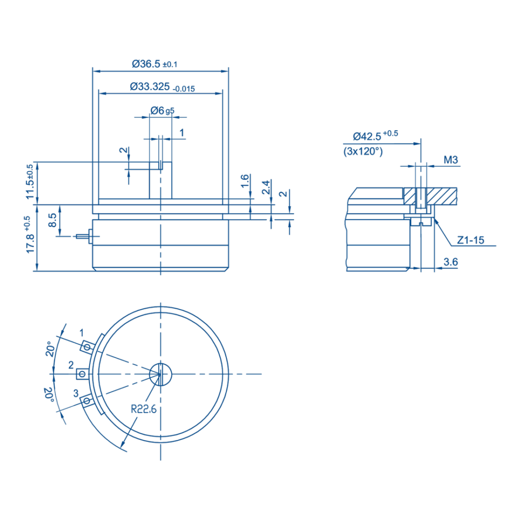 Plano dimensional Potenciómetro rotativo P-4500 Novotechnik