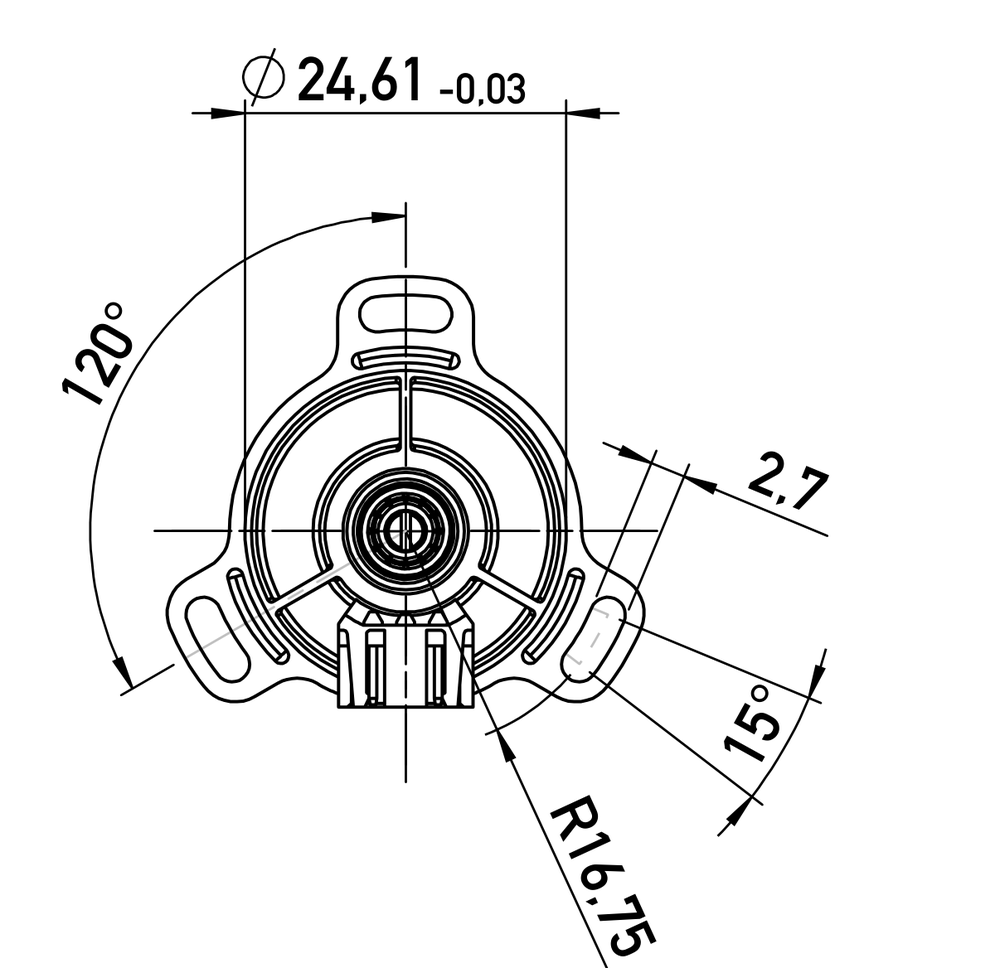 Plano dimensional Potenciómetro rotativo de plástico conductor SP-2500 Novotechnik