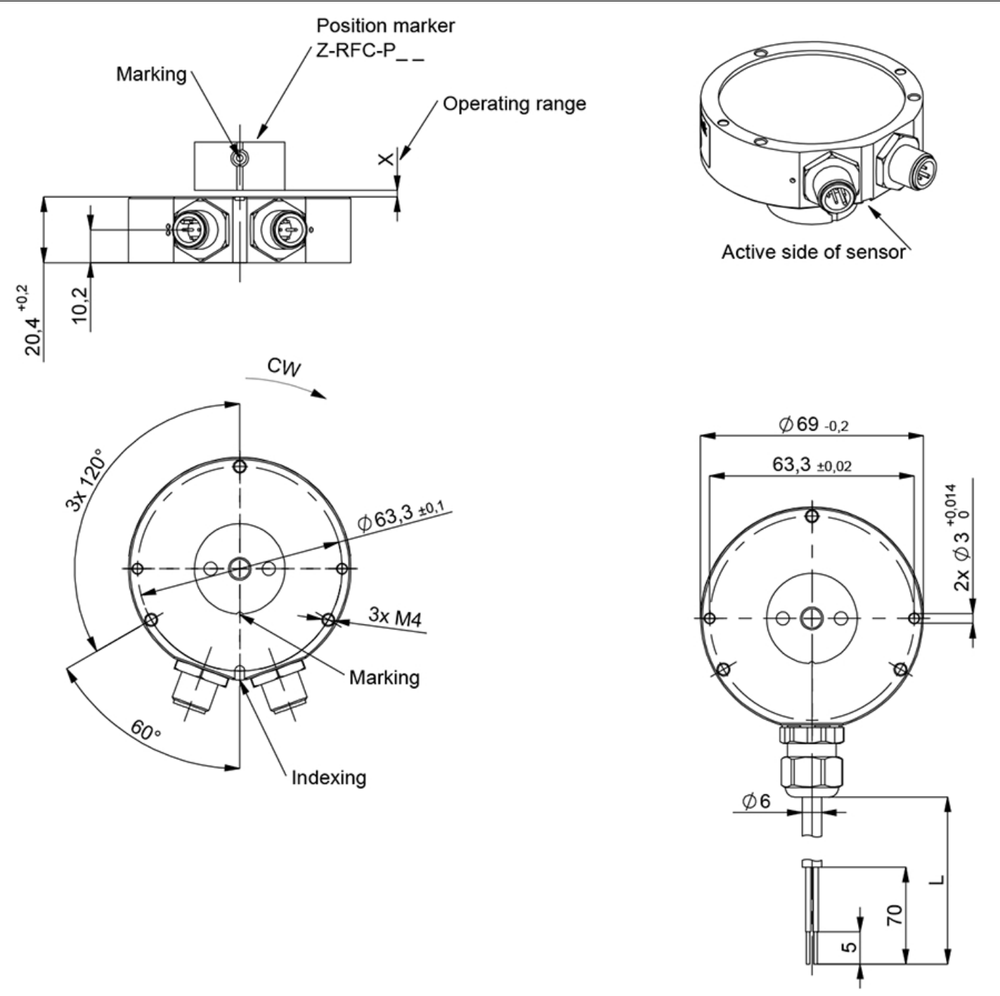 Plano dimensional Sensor de ángulo magnético sin contacto RFX-6900 CANopen Novotechnik