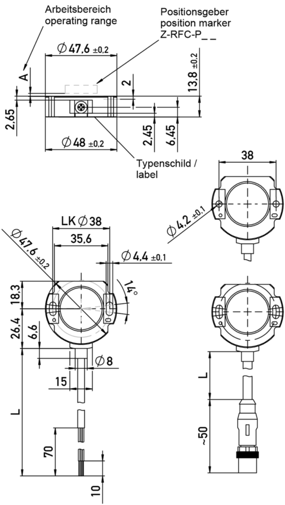 Plano dimensional Sensor de ángulo sin contacto RFC-4800 SPI Novotechnik