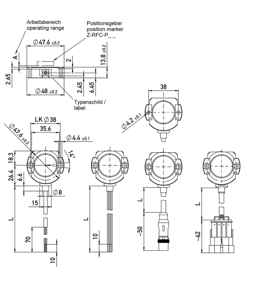 Plano dimensional Sensor de ángulo sin contacto RFC-4800 analógico Novotechnik