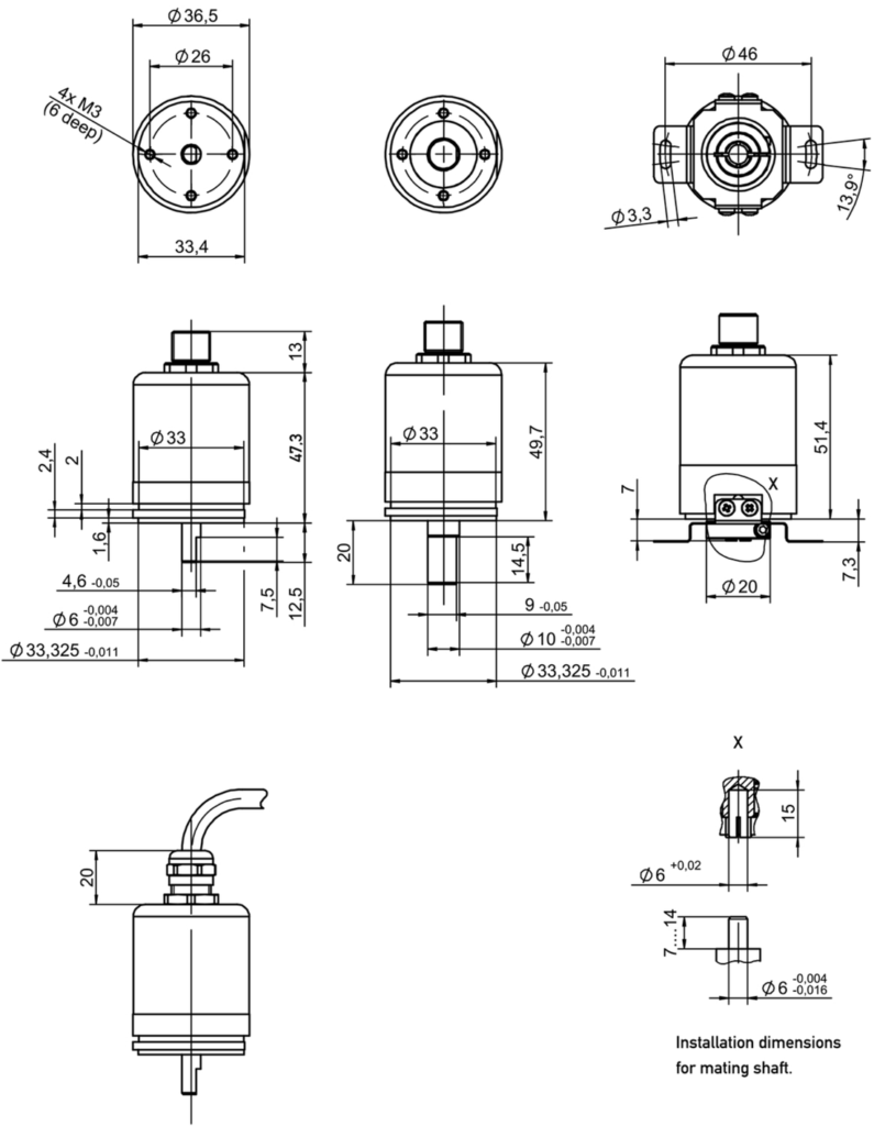 Plano dimensional Encoder absoluto magnético multivuelta MB1-3600 IO-Link Novotechnik