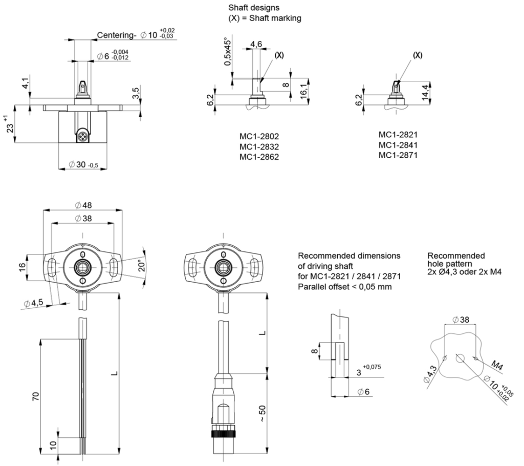 Plano dimensional Encoder absoluto magnético multivuelta MC1-2800 IO-Link Novotechnik