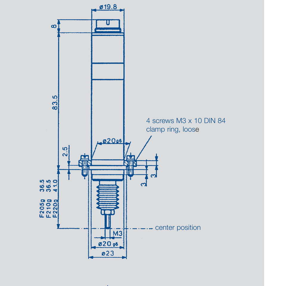 Plano dimensional Transductor de posición inductivo de vástago F200 Novotechnik