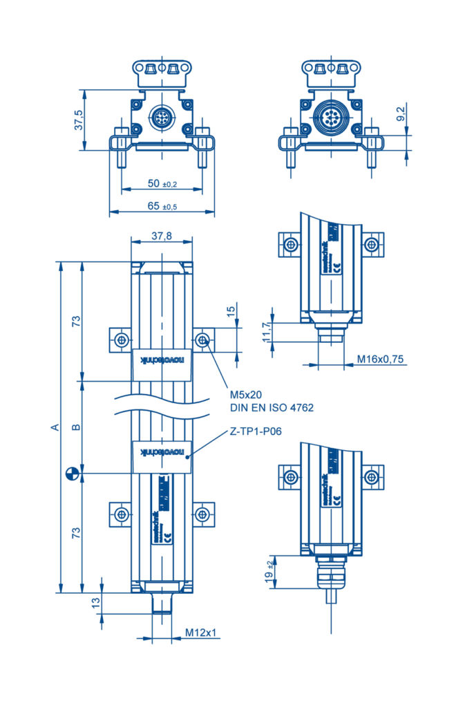Plano dimensional Transductor magnetostrictivo de perfil TP1 analógico Novotechnik