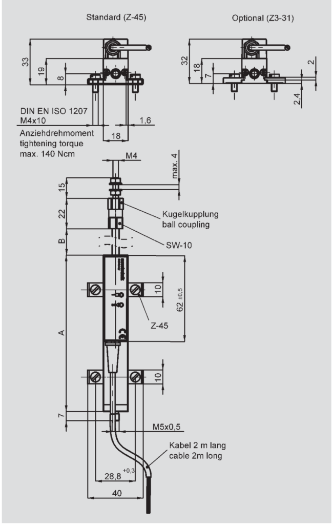 Plano dimensional Transductor de posición inductivo sin contacto LS1 Novotechnik