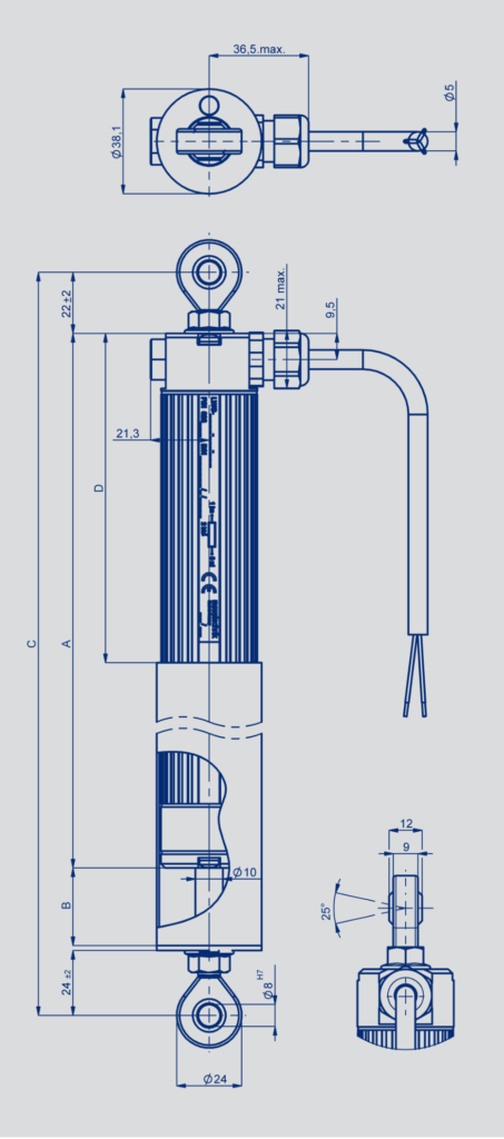 Plano dimensional Transductor potenciométrico IP67, vástago protegido LWX-004 Novotechnik