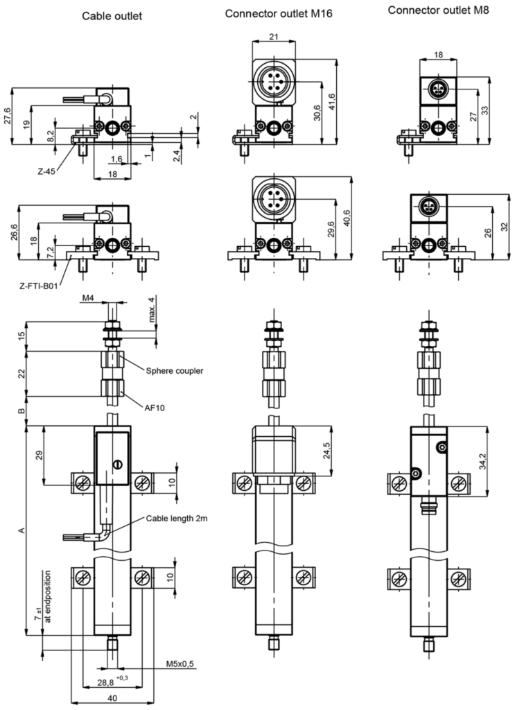Plano dimensional Transductor potenciométrico de carrera corta T/TS Novotechnik