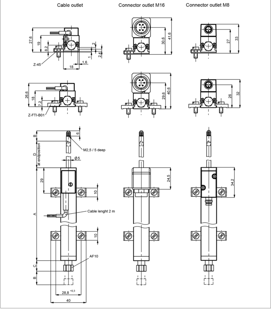 Plano dimensional Transductor potenciométrico con retorno elástico TR/TRS Novotechnik