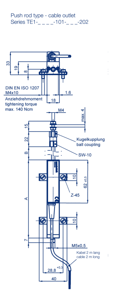 Plano dimensional Transductor potenciométrico con salida analógica TE1 Novotechnik