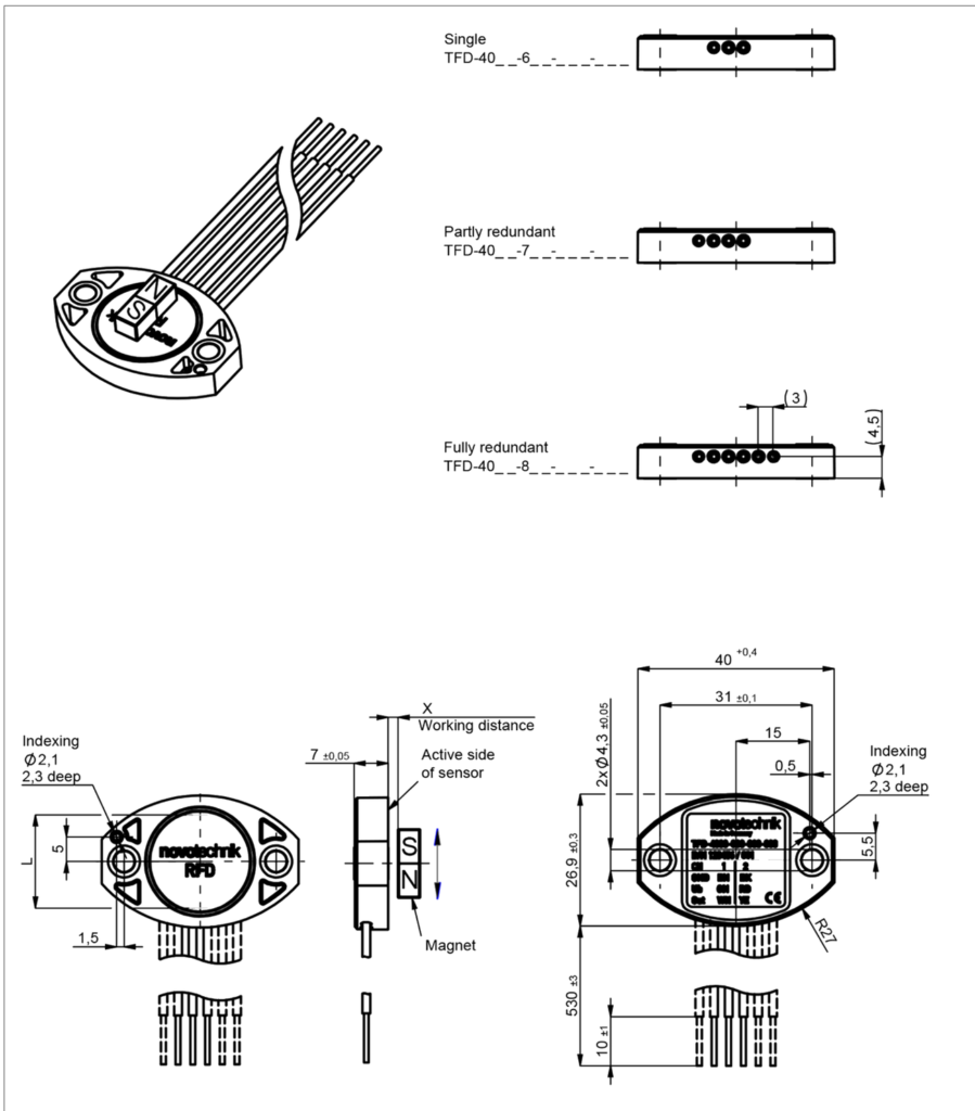 Plano dimensional Transductor Hall sin contacto de carrera corta TFD-4000 Novotechnik