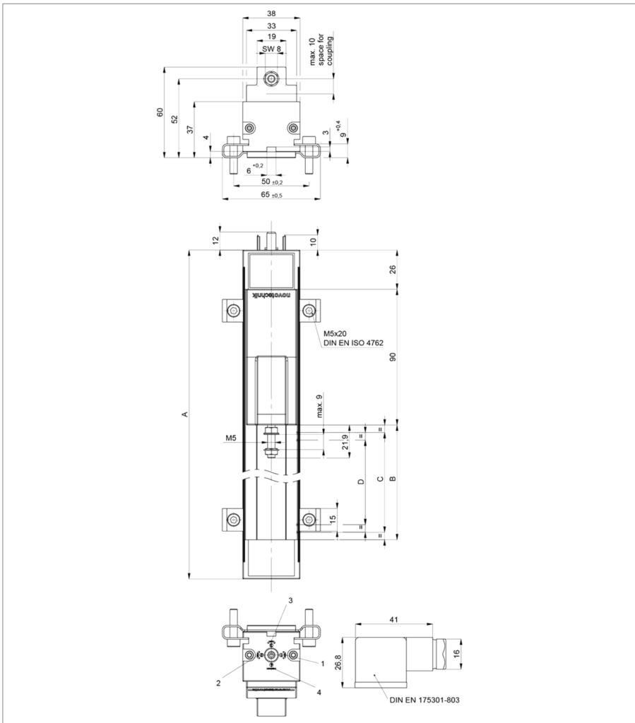 Plano dimensional Transductor potenciométrico sin vástago TLH Novotechnik