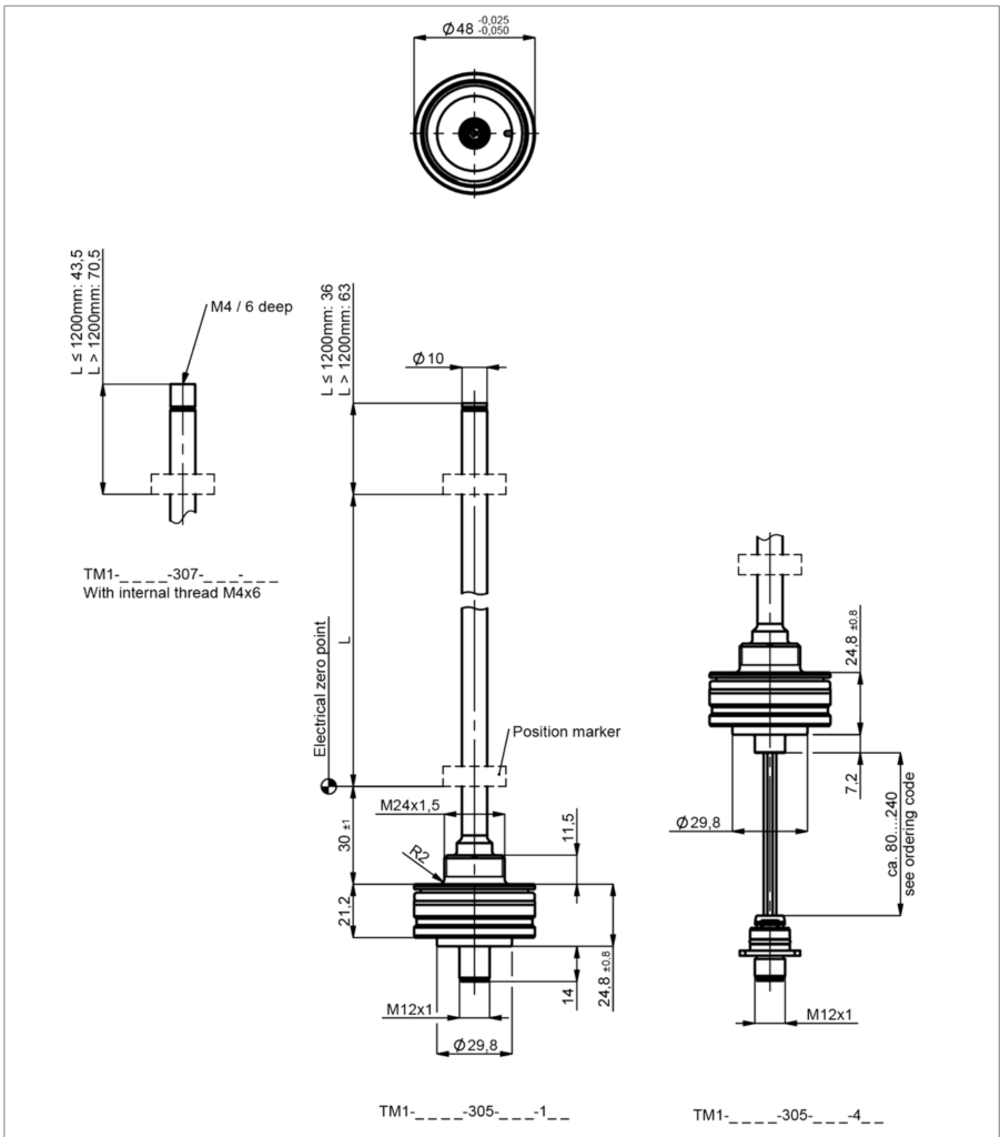 Plano dimensional Transductor magnetostrictivo TM1 de brida enchufable CANopen Novotechnik
